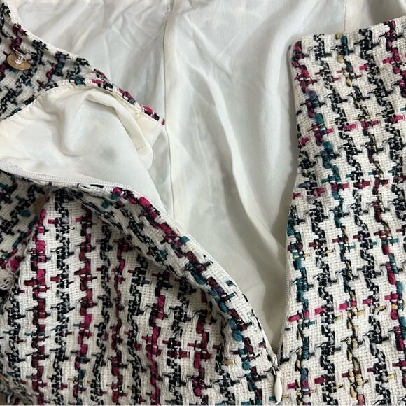 Leyden Tweed Mini Skirt With Fringe White and Black School Girl Academia Size L - Picture 12 of 15